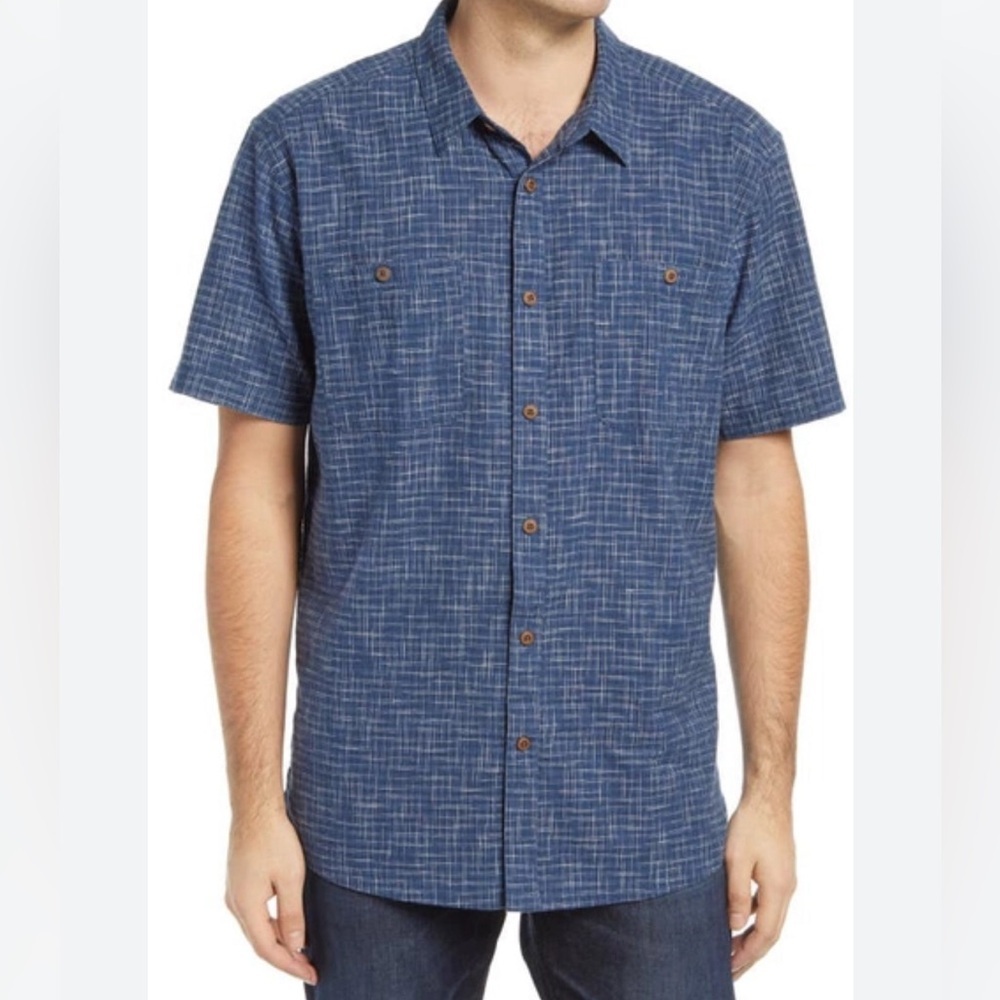 Patagonia Back Step Blue Button Organic Cotton Work Wear Collar Pocket Shirt L